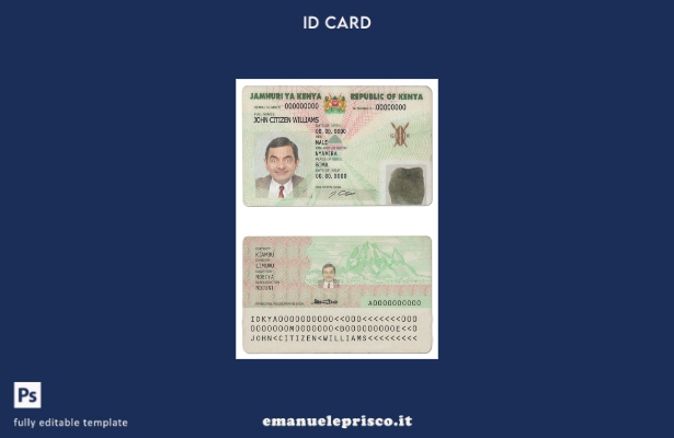 modello di documento d'identità Kenya in stile verificato